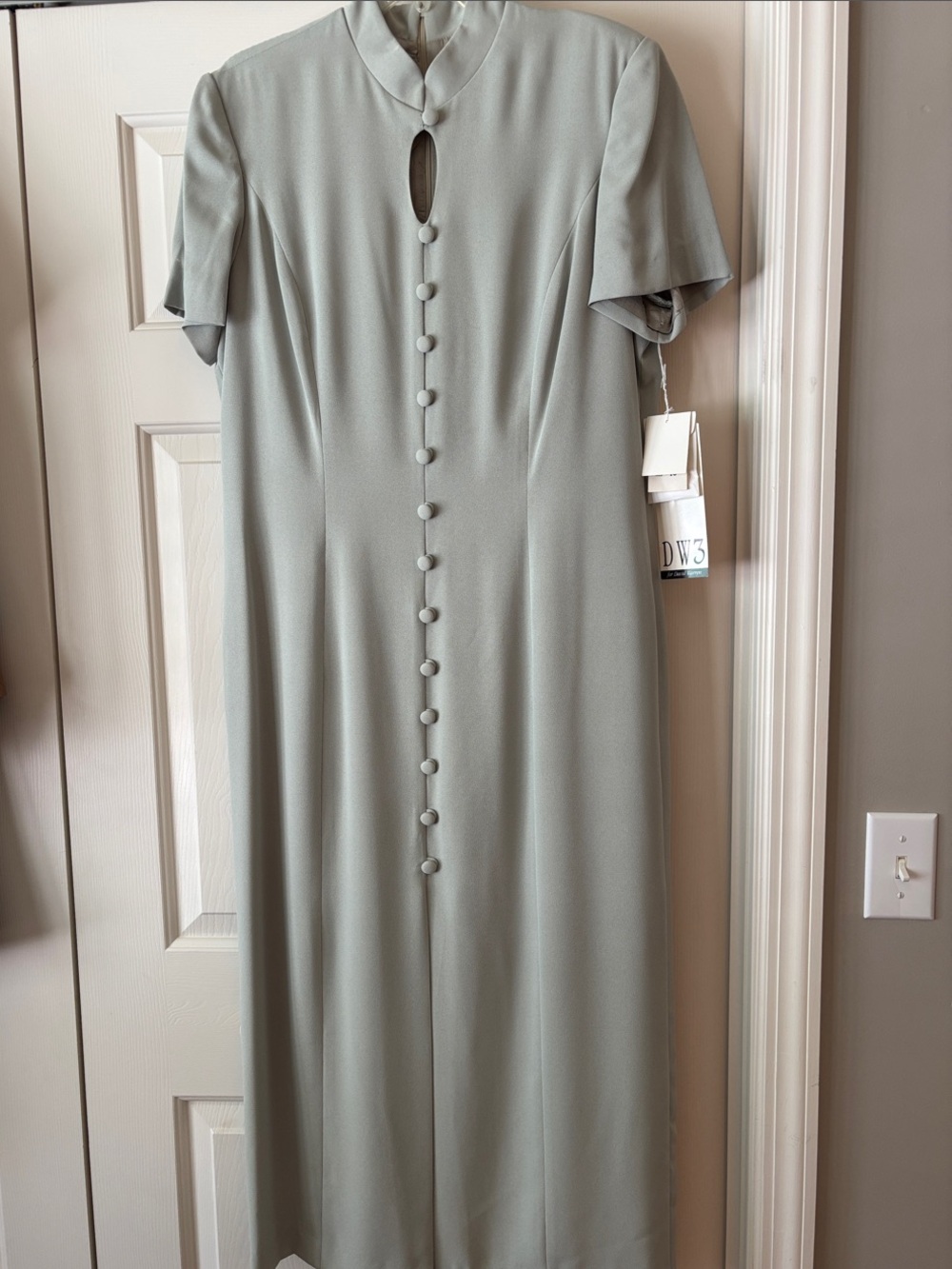 DW3 Vintage David Warren Sage Green Button-Front Maxi Dress with Keyhole Neck